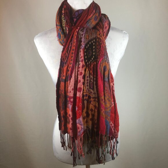Vibrant Boho Art-to-Wear Shawl / Scarf — 100% Rayon — Made in India - Picture 1 of 12